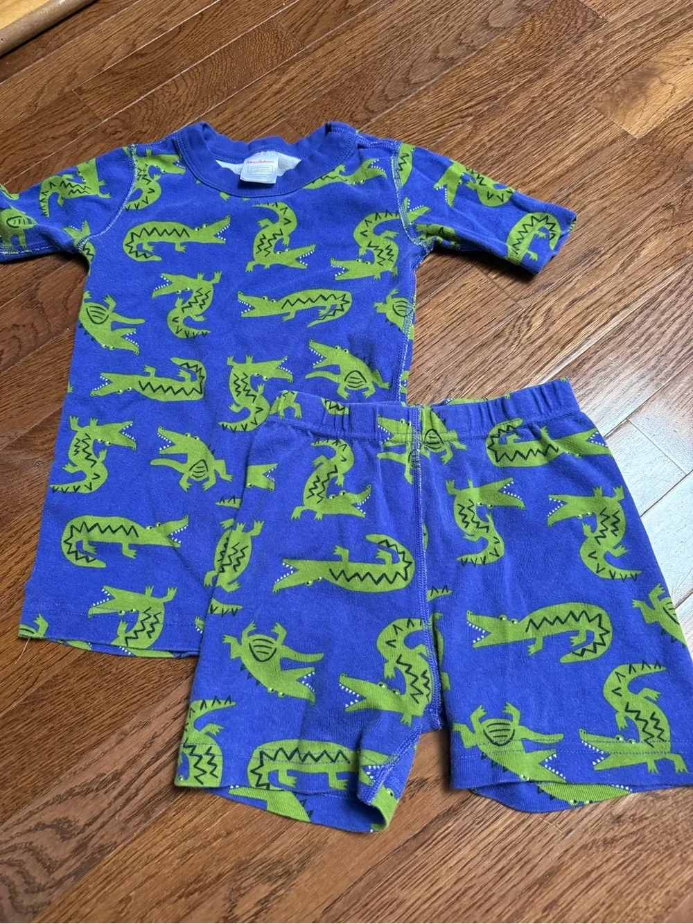 Hanna Anderson Kids Alligator Print Short Pajama Set - Blue and Green US 6-7